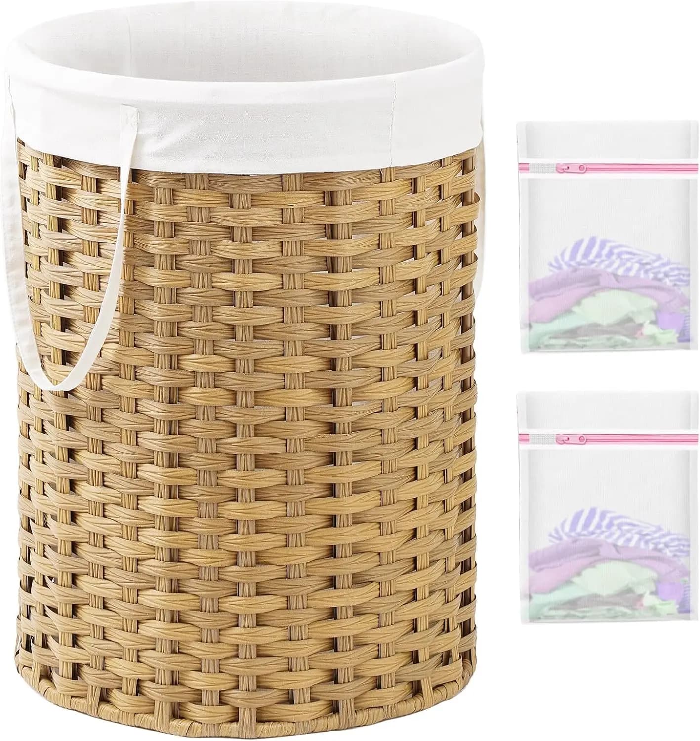 Grande Cesto Portabiancheria in Rattan Intrecciato a Mano da 110L con Sacchi Rimovibili, Cesto in Vimini per Bagno e Soggiorno