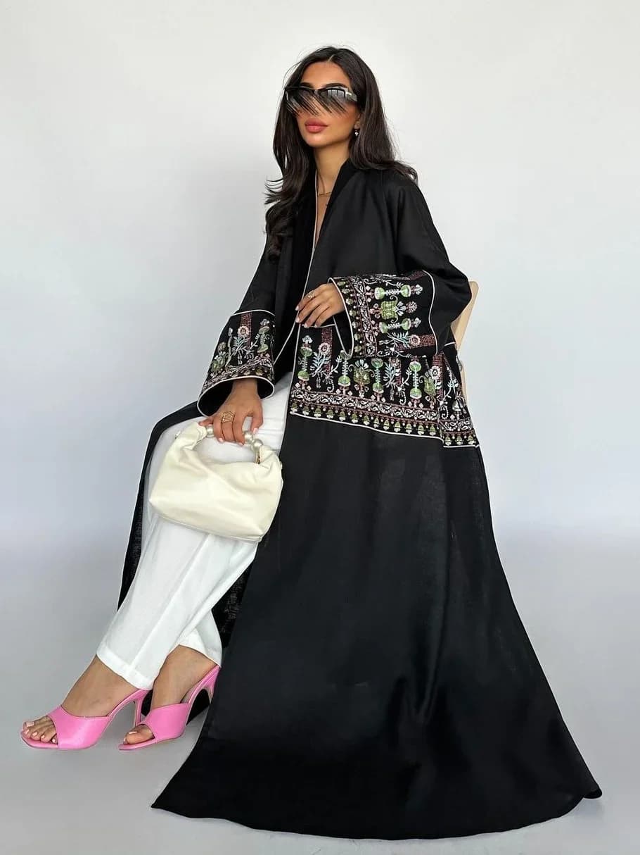 Eid Donne Musulmane Partito Lungo abaya Jalabiya Ricamo Robe Ramadan Marocco Dubai Arabo Caftano Islam Modesto Cardigan Abiti 2024