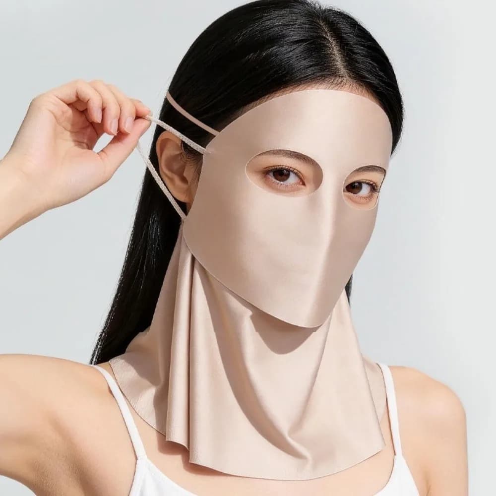 Maschera Solare alla Moda in Seta Ghiaccio, Protezione Viso e Collo, Tinta Unita, in Poliestere, con Protezione Angoli Occhi, per Uomo