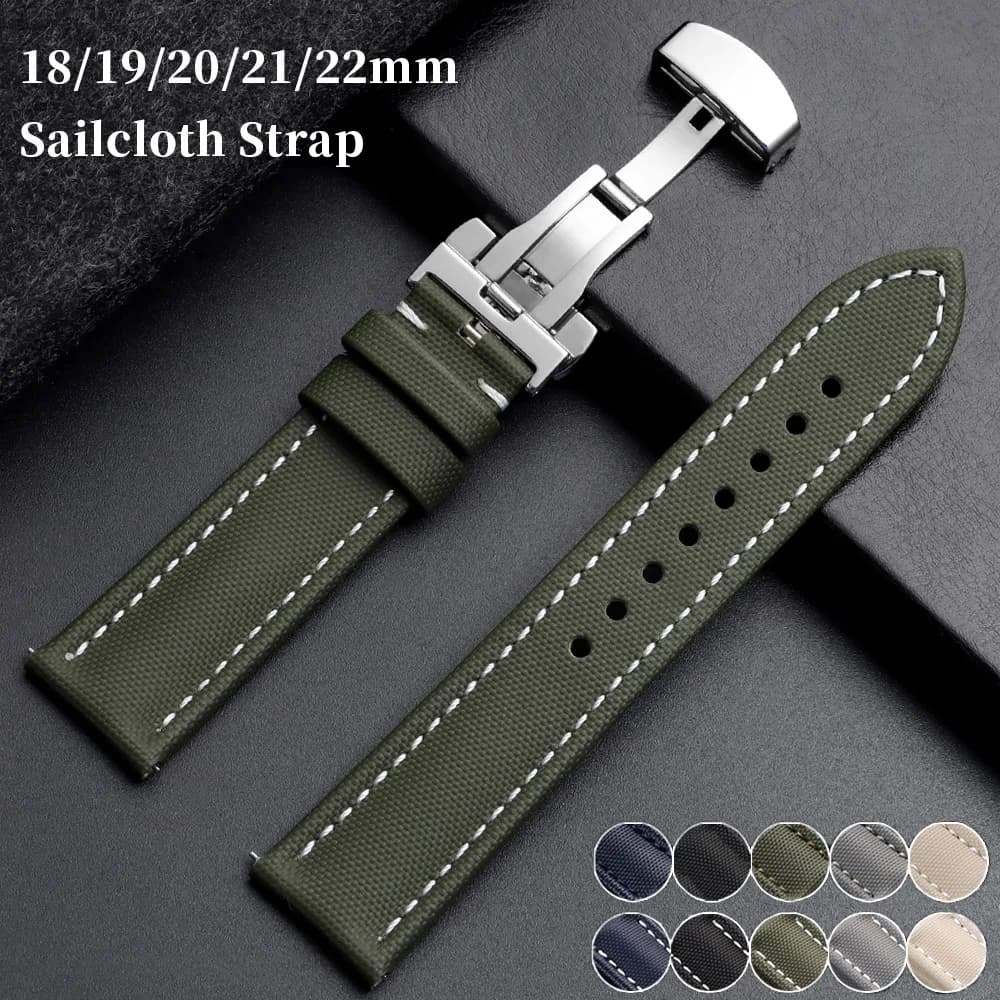 18mm 19mm 20mm 21mm 22mm Sailcloth Straps for Omega for Seiko Smart Watches Butterfly Buckle Stitching Quick Release Watch Band