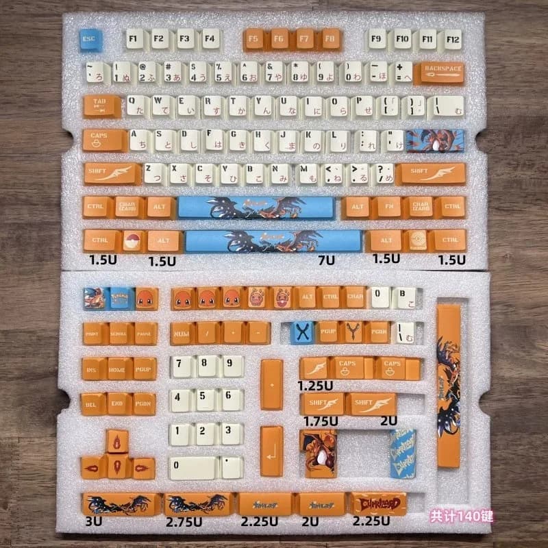 Anime Charizard PBT Keycaps Pokemon Cartoon Mechanical Keyboard Cherry Original Factory Highly Animated Complete Set of Key Caps