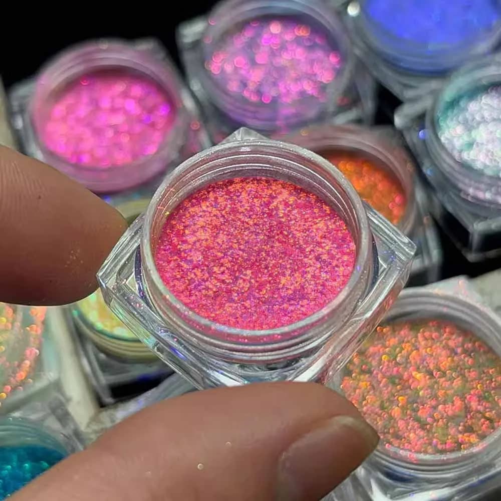 1 barattolo camaleonte specchio metallico per unghie polvere cromata olografica Aurora scintillante pigmento per unghie donne trucco per feste ombretto polvere FT