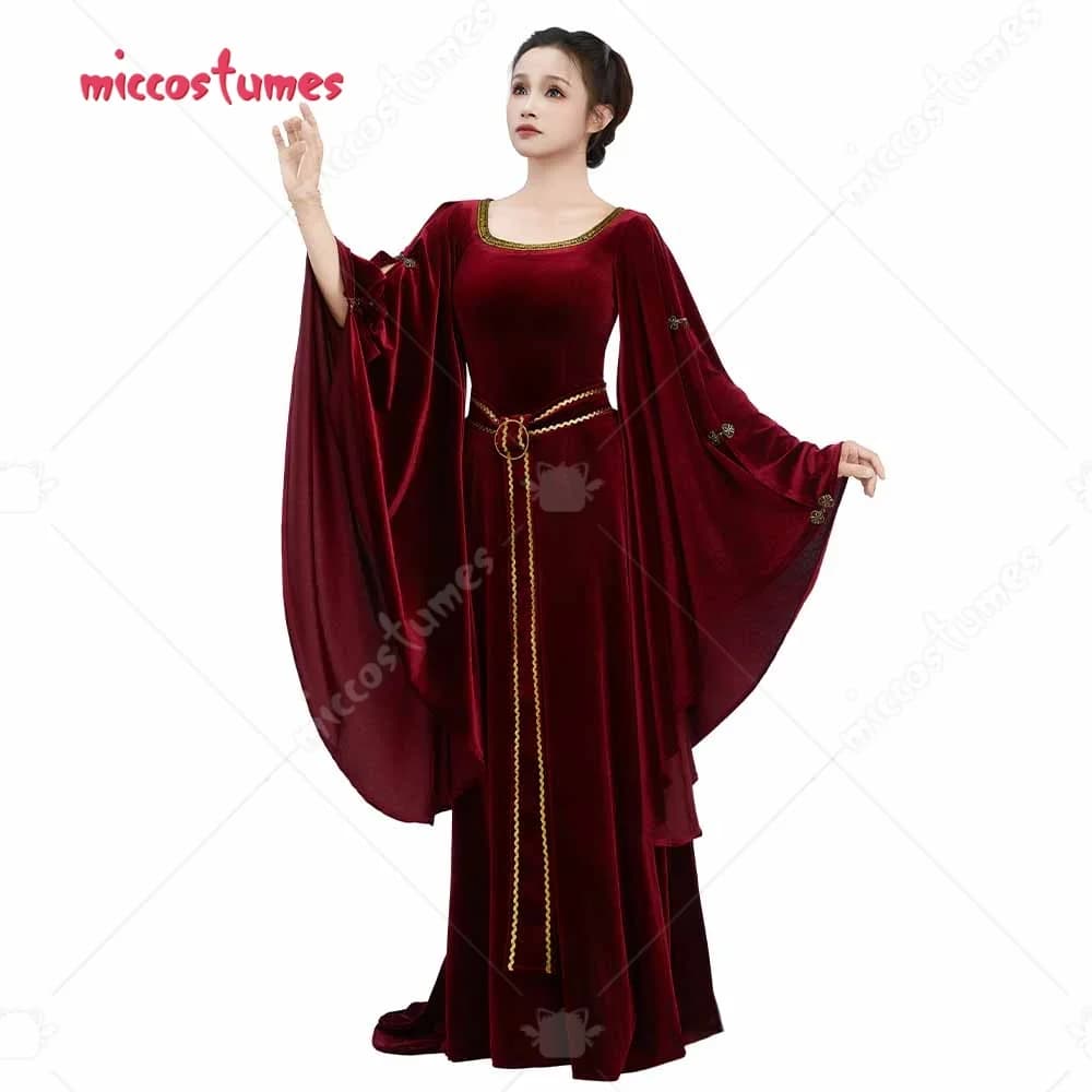 Costume da Strega Malvagia per Donna, Abito Rinascimentale in Velluto con Cintura, Costume per Halloween