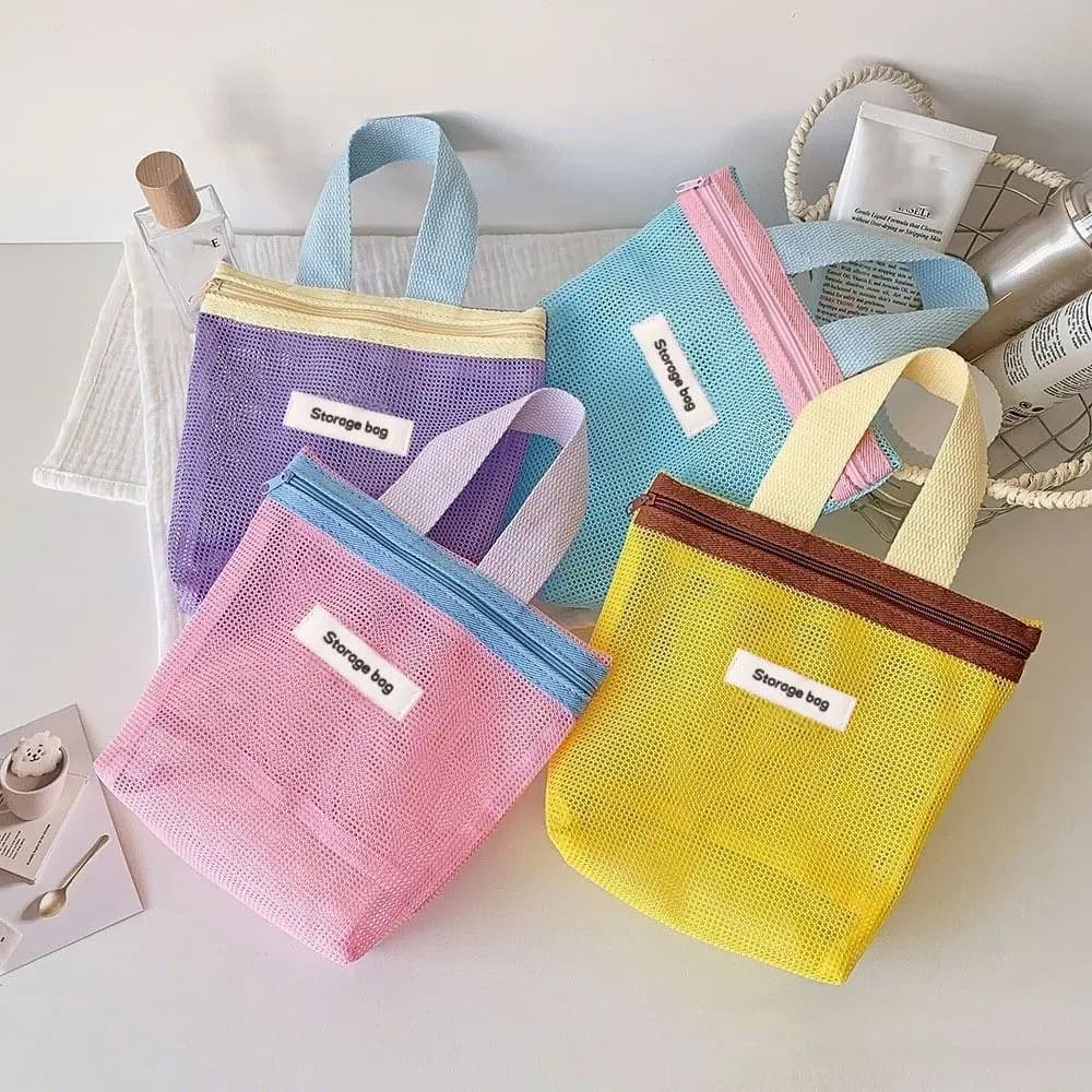New Dopamine Mesh Toiletry Bag Transparent Portable Handbag Large Capacity Underwear Storage Bag Makeup Toiletry