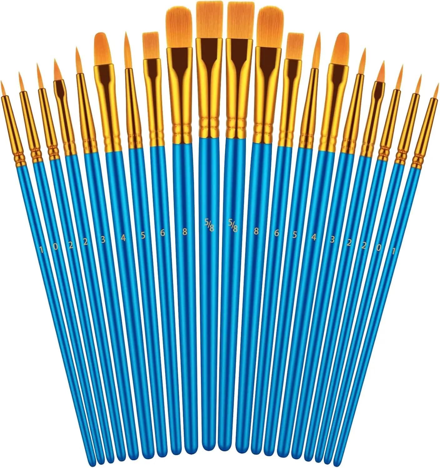 20 Pcs Paint Brushes Set for Acrylic Oil Watercolor Painting with Wood Handle and Nylon Bristles for Canvas Body Rock Art
