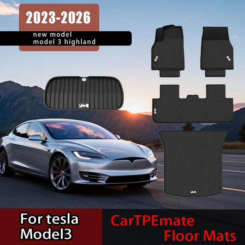 Tappetini in TPE per Tesla Nuovo Model 3 Highland 2023-2026, Design Resistente, Impermeabili, Tappetini per Bagagliaio, Accessori