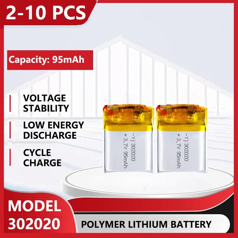Batteria ricaricabile LiPo ai polimeri di litio da 3,7 V 95 mAh 302020 Per auricolare Bluetooth, strumento di bellezza, selfie stick, spray, ecc.