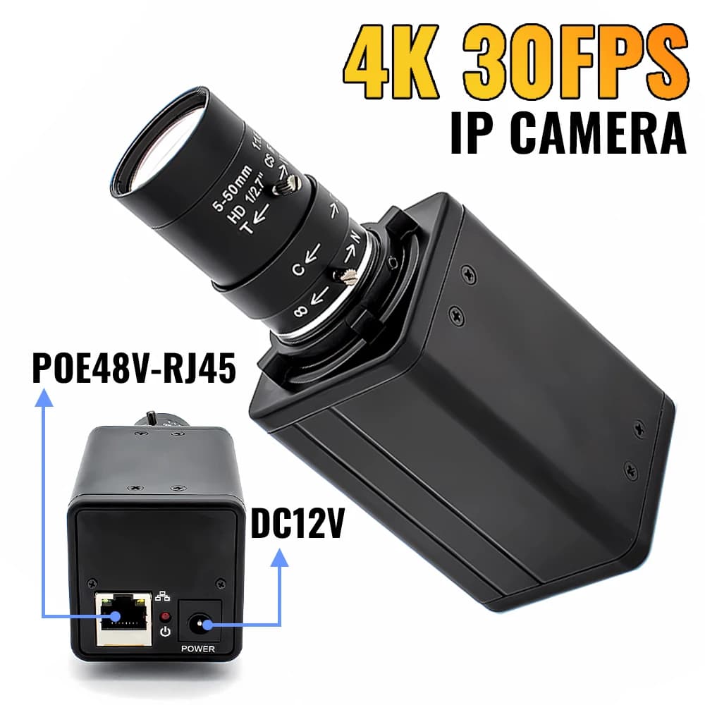 POE IP Camera 8MP 30FPS Industrial Webcam Metal Housing With 5-50mm Varifocal Lens Support RTSP Onvif H.265 Security Protection