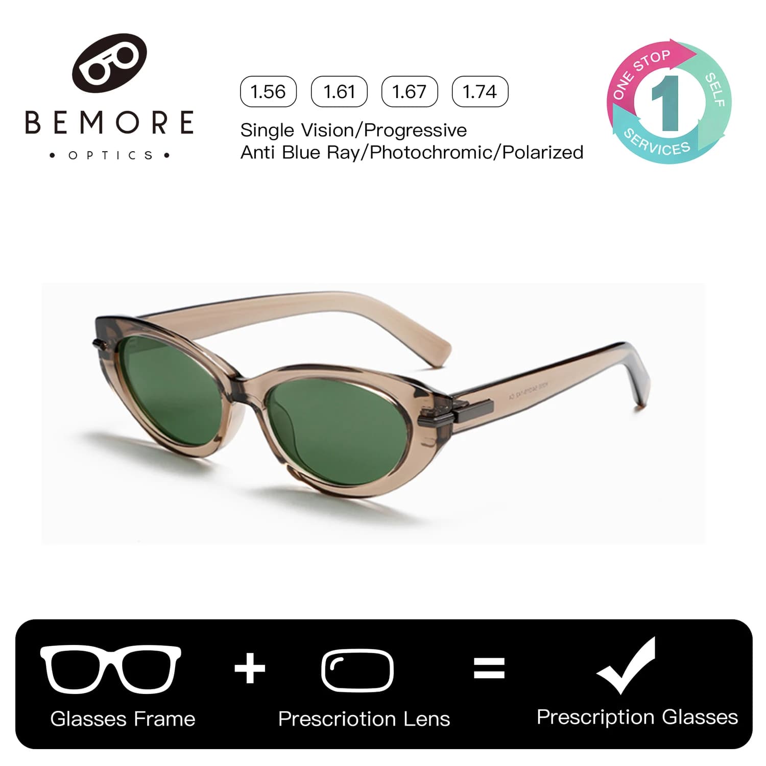 BEMORE Occhiali da sole con prescrizione Cat Eye in acetato polarizzato UV400 Occhiali da sole da donna con protezione solare Spedizione gratuita
