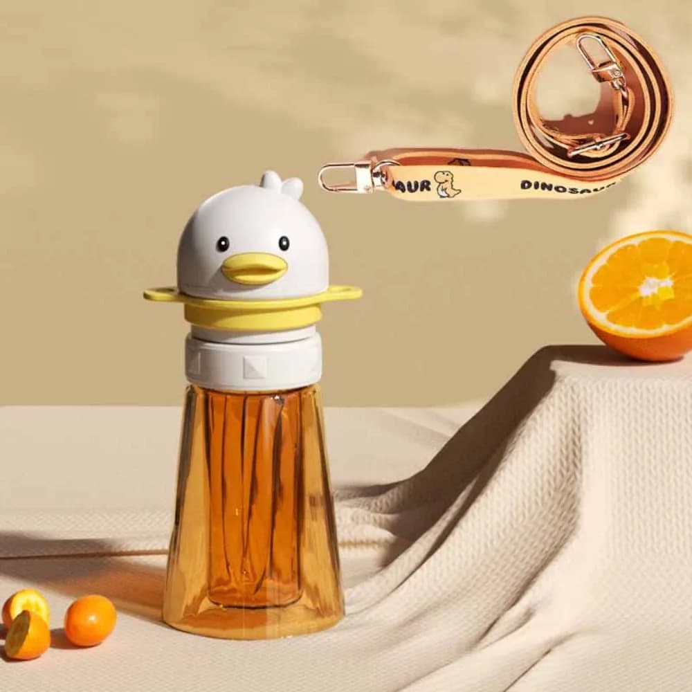 Cartoon Duck Baby Water Bottle Cap 2 in1 Silicone Straw Bottle Replacement Lid Straw Lid with Shoulder Strap