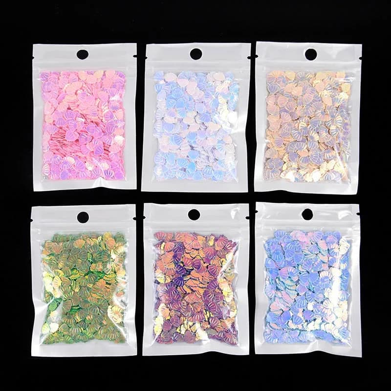 16G/Sacchetto Glitter Iridiscente a Forma di Conchiglia, Decorazione per Feste a Tema Sirena, Mini Conchiglie con Paillettes per Nail Art, Resina e Fai da Te
