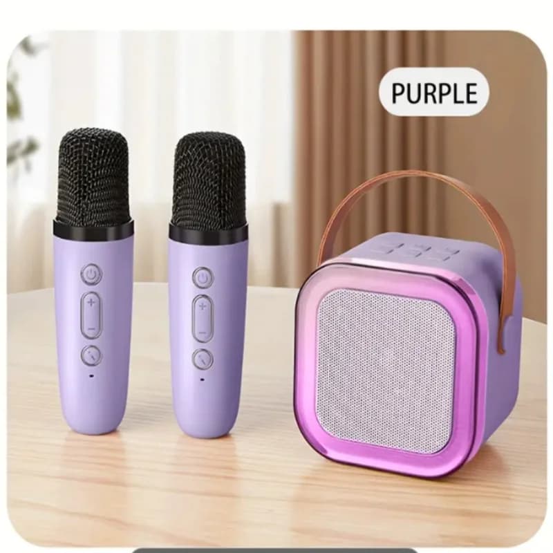 Macchina per karaoke portatile con 2 microfoni wireless, altoparlante incorporato, luci a LED, perfetta per feste, canto, generi di famiglia