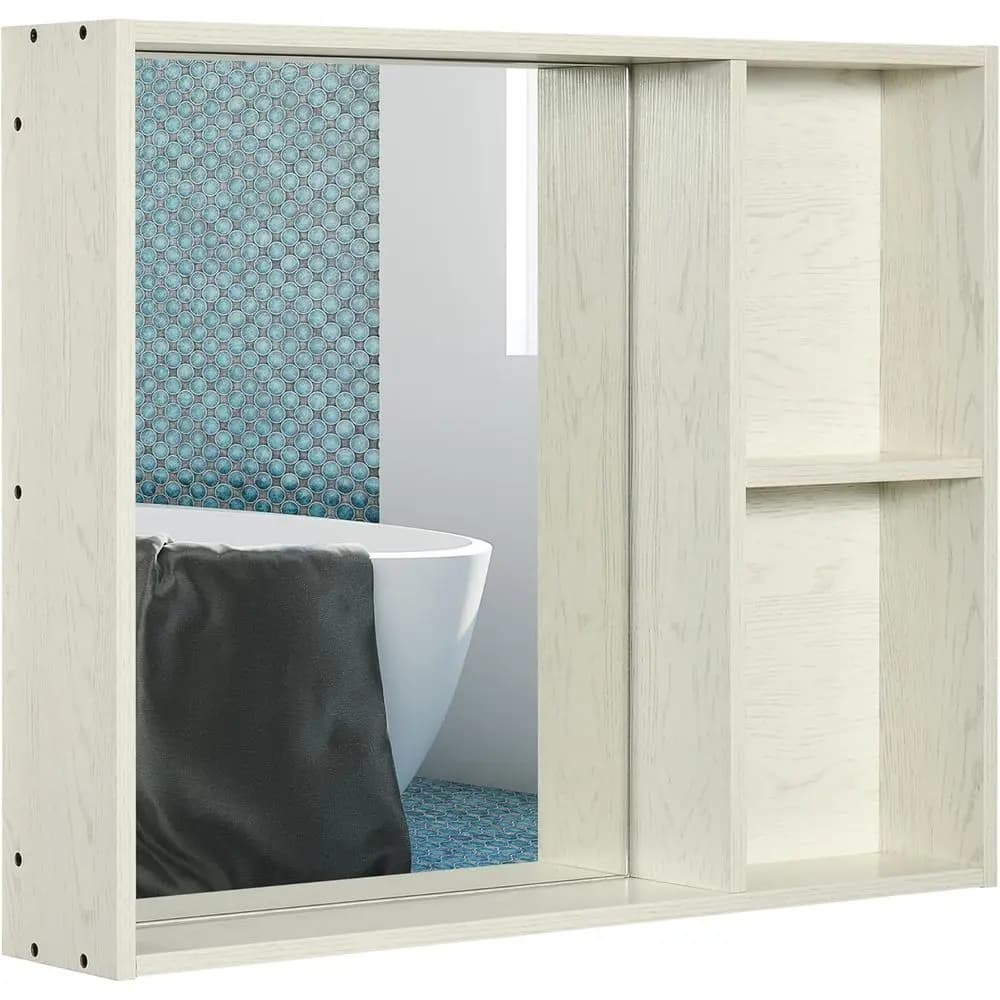 Armadietto da bagno a parete 31,5 x 25,5 con specchio e ripiano portaoggetti, bianco