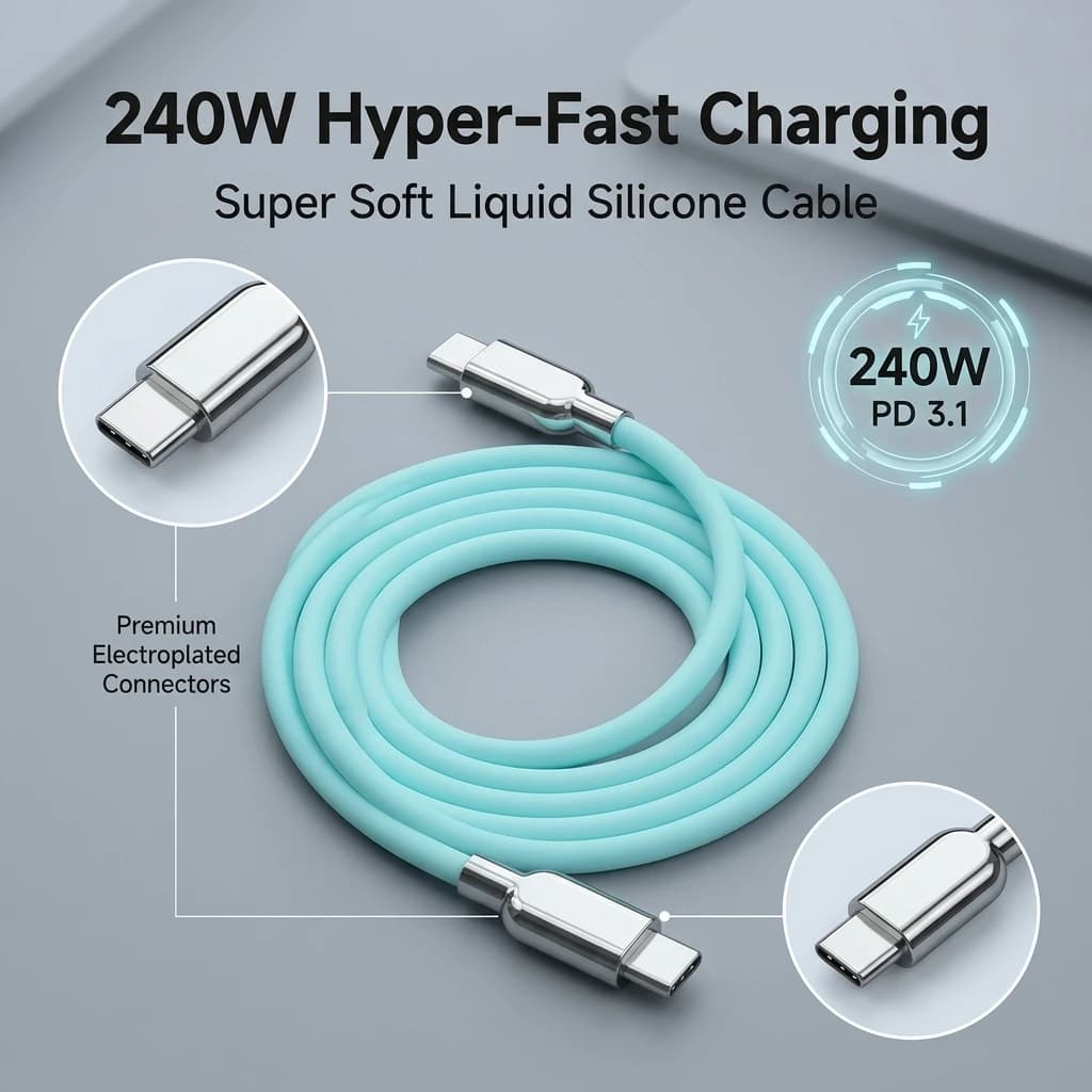240W PD Type C to Type C Cable Super Soft Liquid Silicone USB C Fast Charger Cord For iPhone 17 16 15 Pro Max MacBook Samsung
