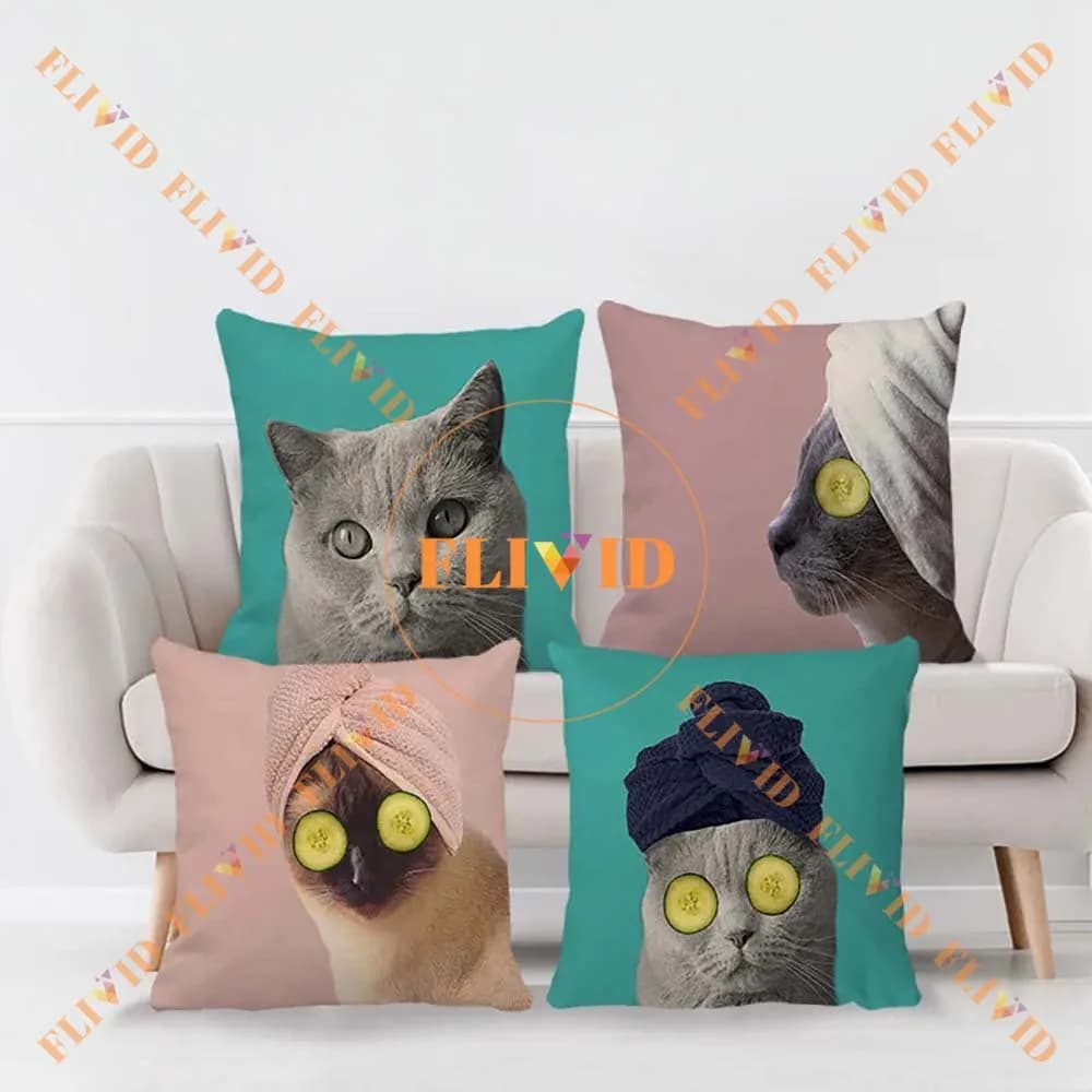 45X45cm Cute Cat Print Pillow for Home Decor, Animals Printed Sofa Cushion, Square Throw Pillows with inner