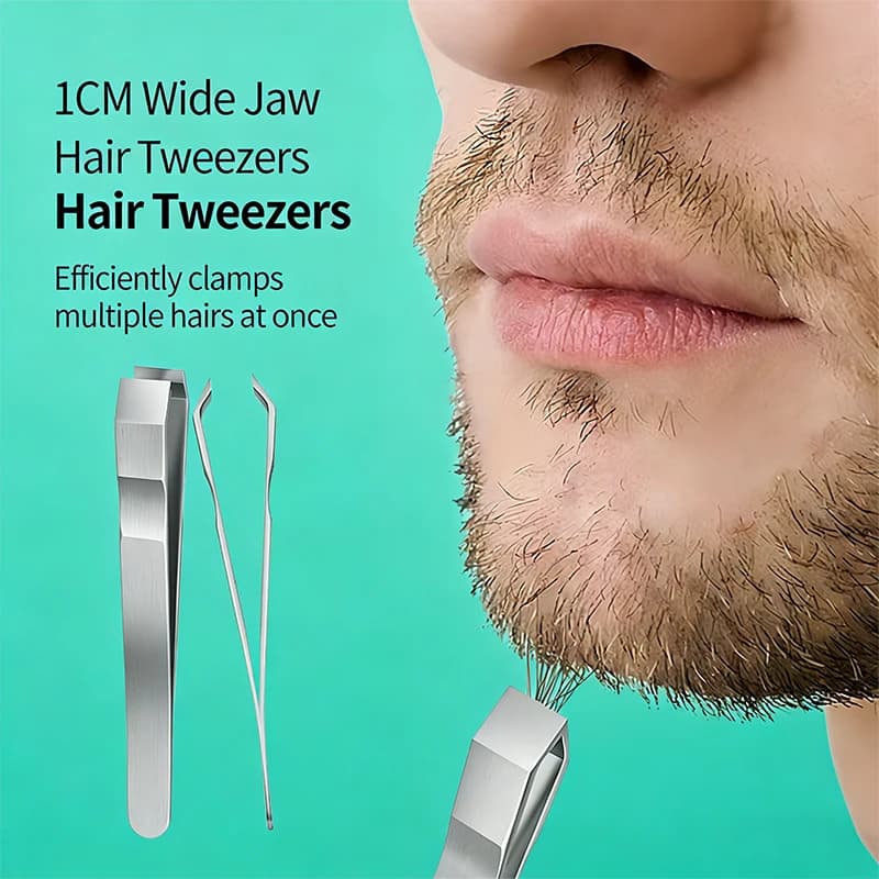 Stainless steel regulating and moustache tweezers with precision tweezers for professional facial hair grooming and moustache use