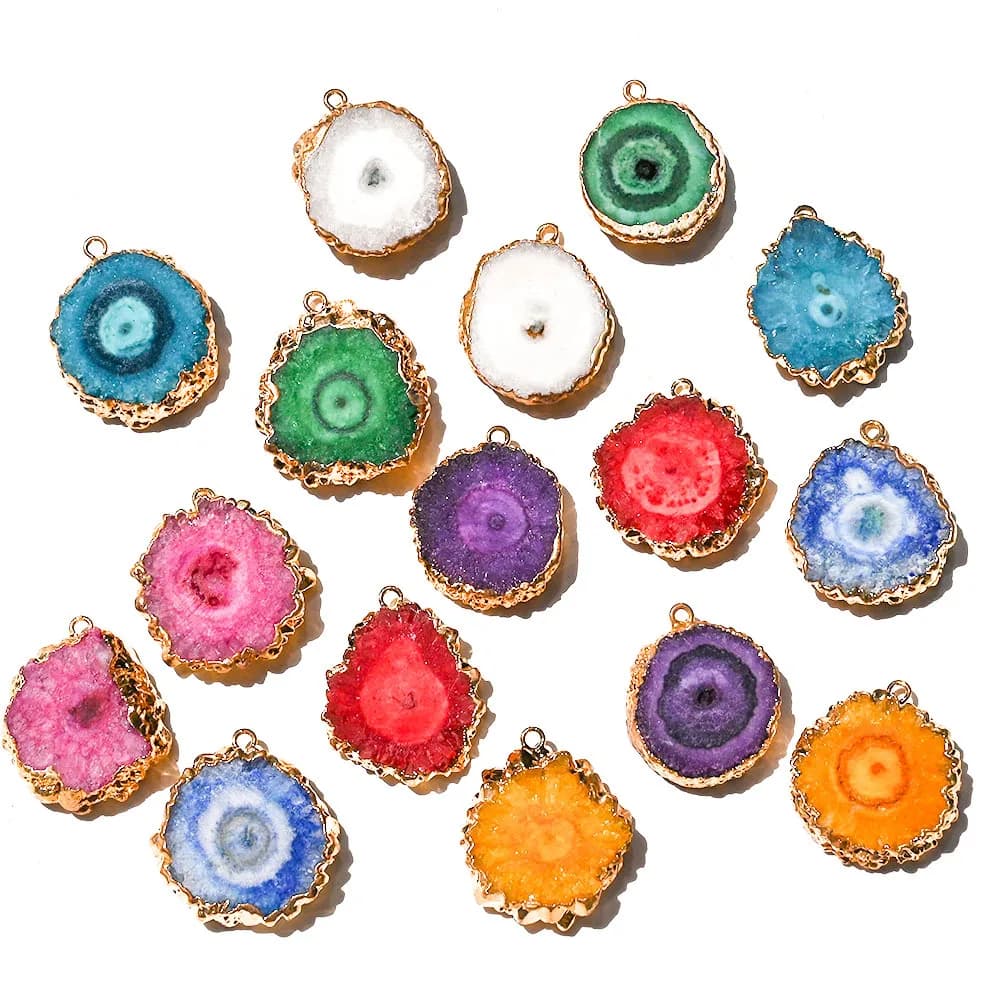 Connettori pendenti con agate colorate Druzy naturali irregolari Ciondoli placcati in oro Gioielli fai da te Creazione di bracciali Collane Accessori