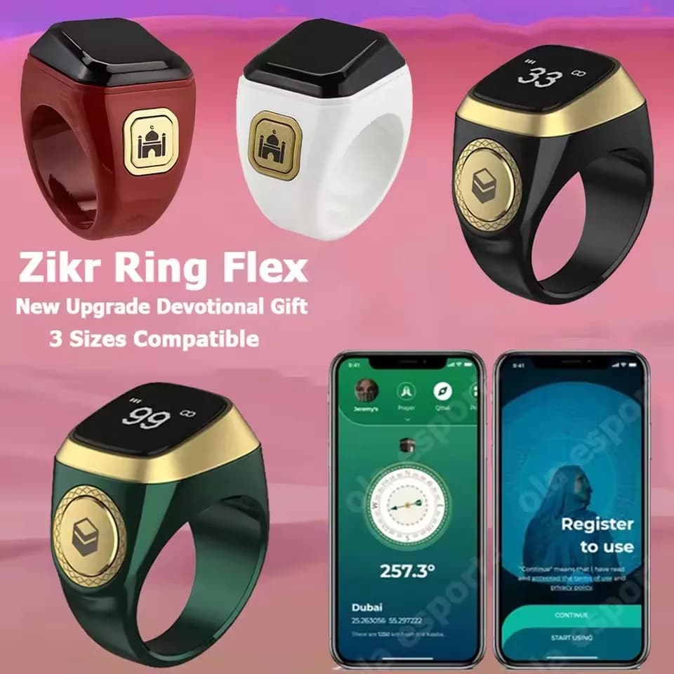2026 Il più nuovo Qibla Zikr Musulmano Anello Intelligente Tally Tasbeeh Contatore 5 Promemoria Tempo di Preghiera Impermeabile Anelli Intelligenti Uomini Donne Musulmani