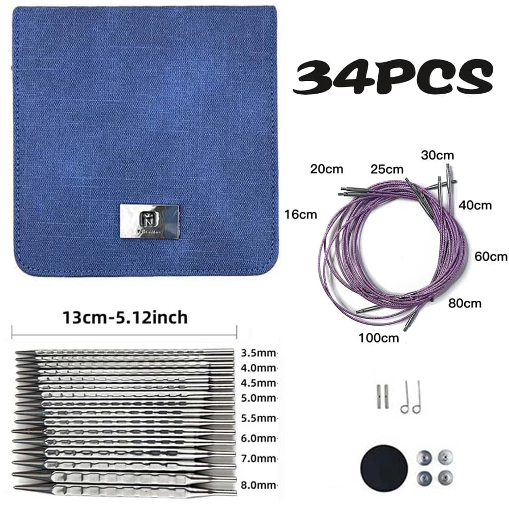 34 pz Strumenti per Maglieria a Cubo Modello Onda Aghi Intercambiabili Set 3.5-8.0mm Filato per Tessitura in Acciaio Inossidabile Mestiere Uncinetto Fai da Te