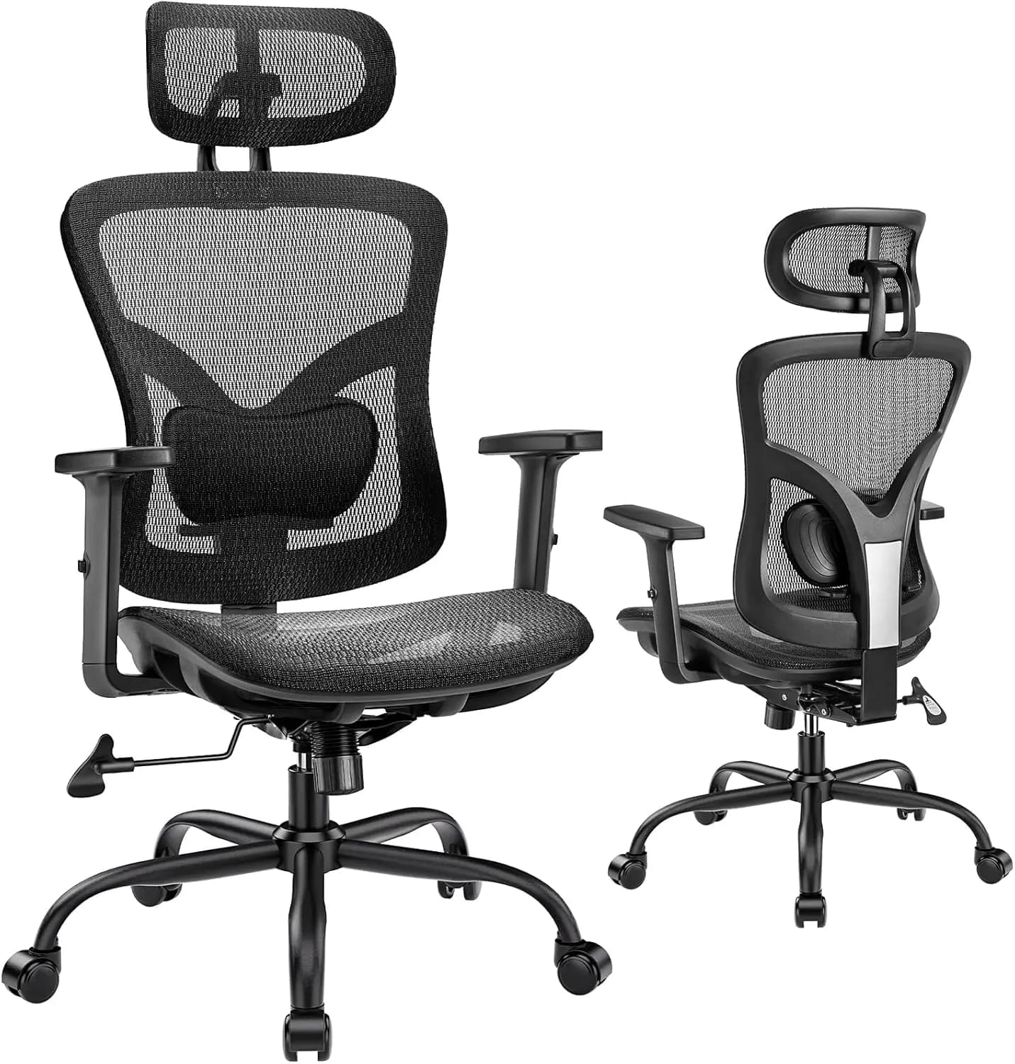 Sedia da Ufficio Ergonomica in Rete con Supporto Lombare Regolabile, Poggiatesta e Braccioli 2D per Home Office e Gaming, Nera