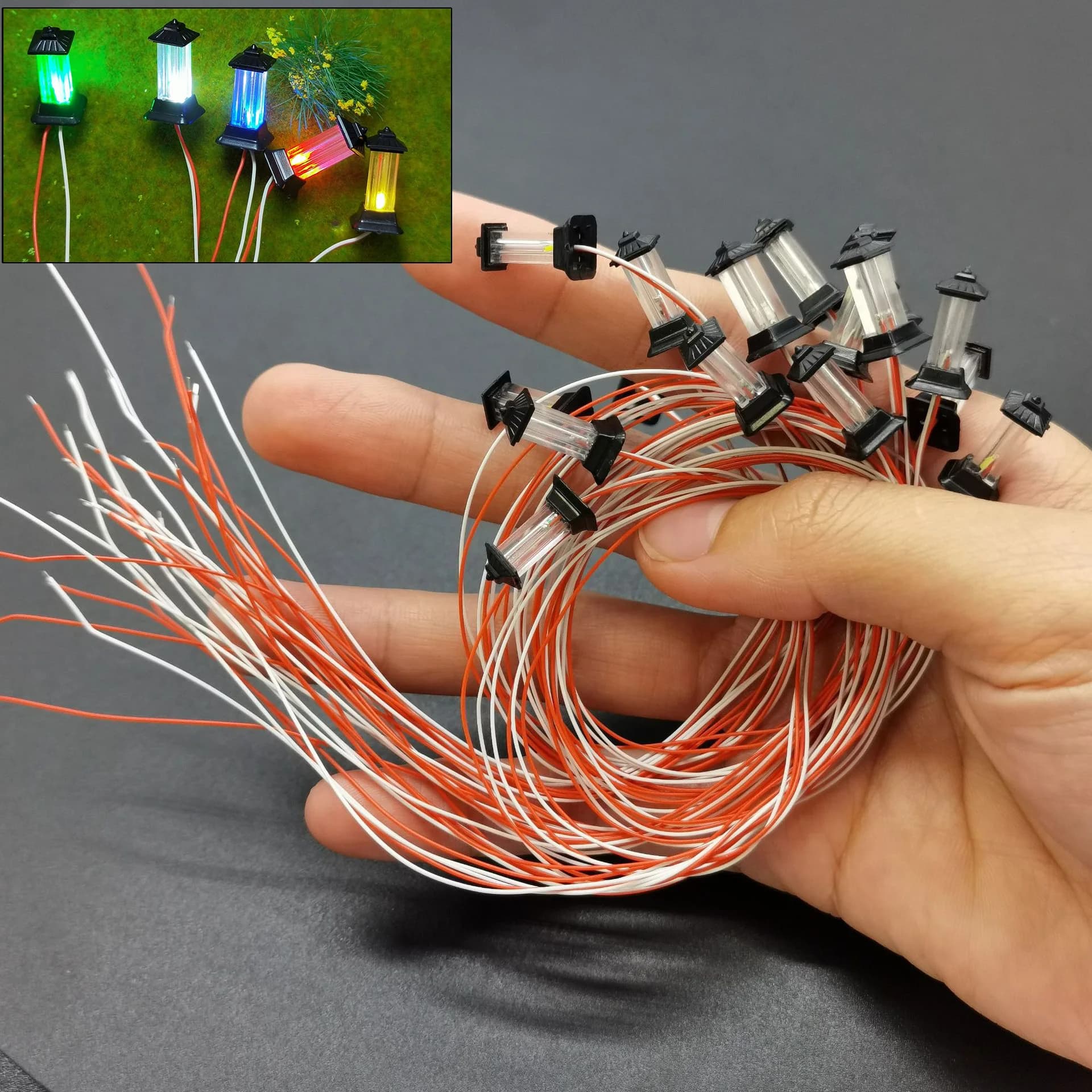 Kit Modello di Luci per Prati 3V, Mini Luci Quadrate da Esterno, Lampada Luminosa per Scenari di Sabbia, Accessorio per Diorami, 3 Pezzi