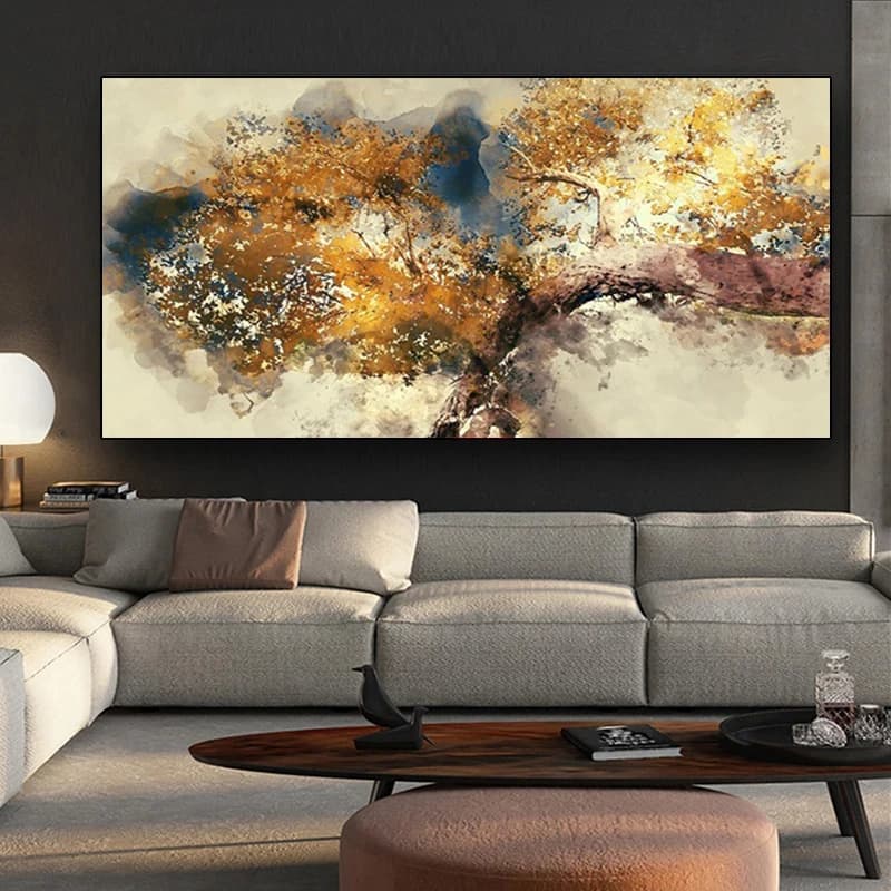 Poster e Stampe Astratte Moderne, Quadri su Tela con Alberi Dorati, Immagini Astratte per Arredamento Soggiorno Senza Cornice