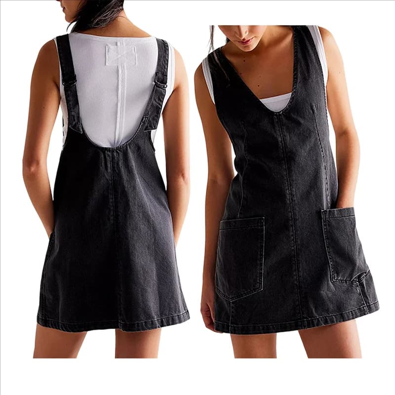 ABRT-Salopette di jeans da donna Mini abito Spalline regolabili Gonna a rullo alto Abito casual con pagliaccetto di jeans