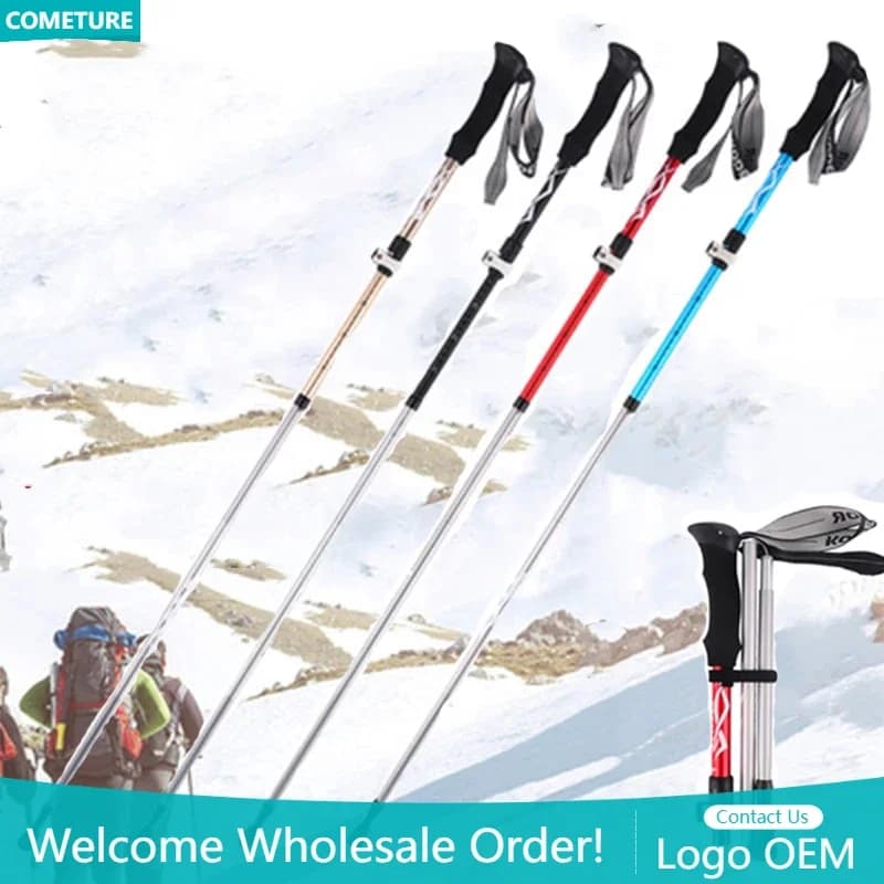 5 Section Light Walking Stick Aluminum Alloy Adjustable Trek Stick Ultralight Folding Camping Tool Alpenstock