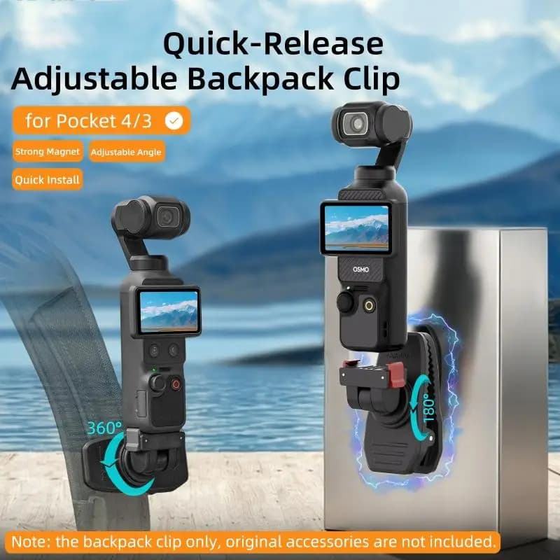 Supporto magnetico per clip per zaino in lega alluminio per supporto per fotocamera tascabile 4/3 con regolazione a 180° e