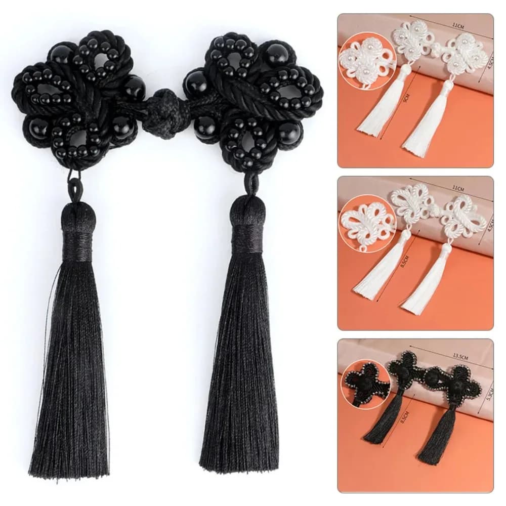 1 Pezzo Bottone Decorativo Stile Cinese con Nappa e Coda Lunga, Lavorato a Mano con Perline, per Abbigliamento Fai da Te, Bottone Nodo Cinese Stile Nazionale