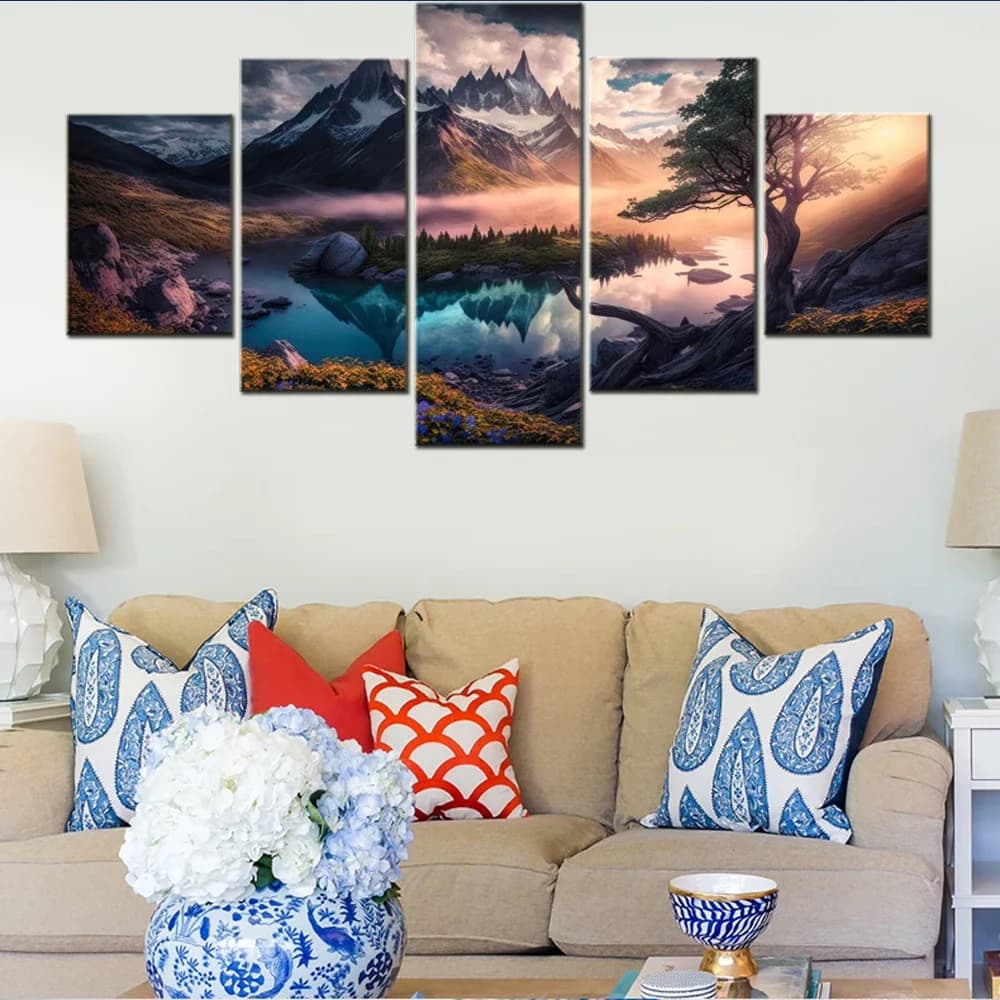 DIY Diamond Painting 5 Panel Nature Scenic Morning Landscape Mosaic Cross Stitch Full Square /Round 5D Diamond Embroidery