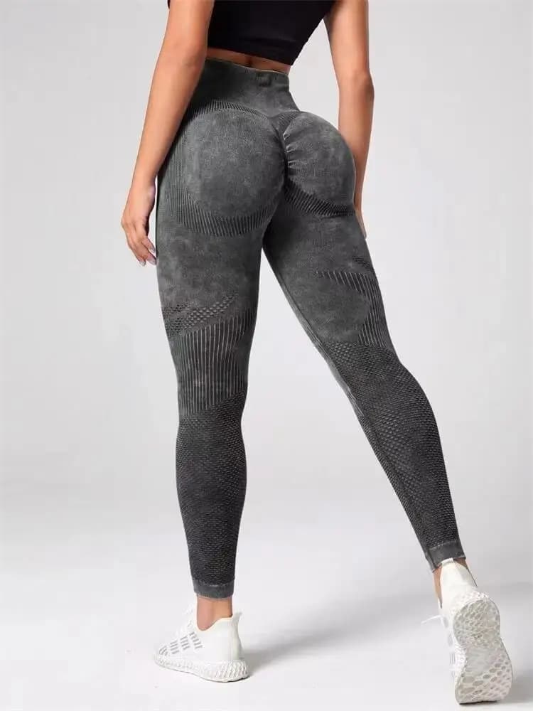 Pantaloni yoga senza cuciture traforati, pantaloni sportivi da donna a vita alta effetto push-up, pantaloni attillati effetto lifting
