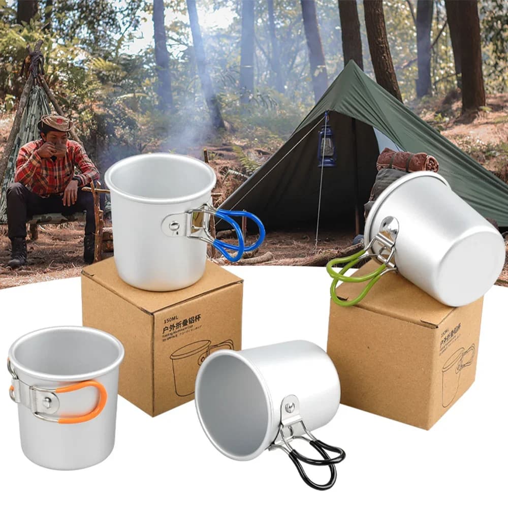 Tazza da campeggio pieghevole in lega di alluminio portatile da 150 ml, tazza leggera da esterno per birra e caffè, adatta per campeggio, escursionismo, viaggi