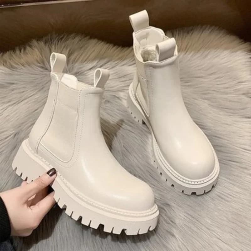 Nuovi stivaletti Chelsea autunno inverno donna piattaforma marrone nero beige bianco stivaletti per donna pelliccia corta scarpe punk gotiche robuste