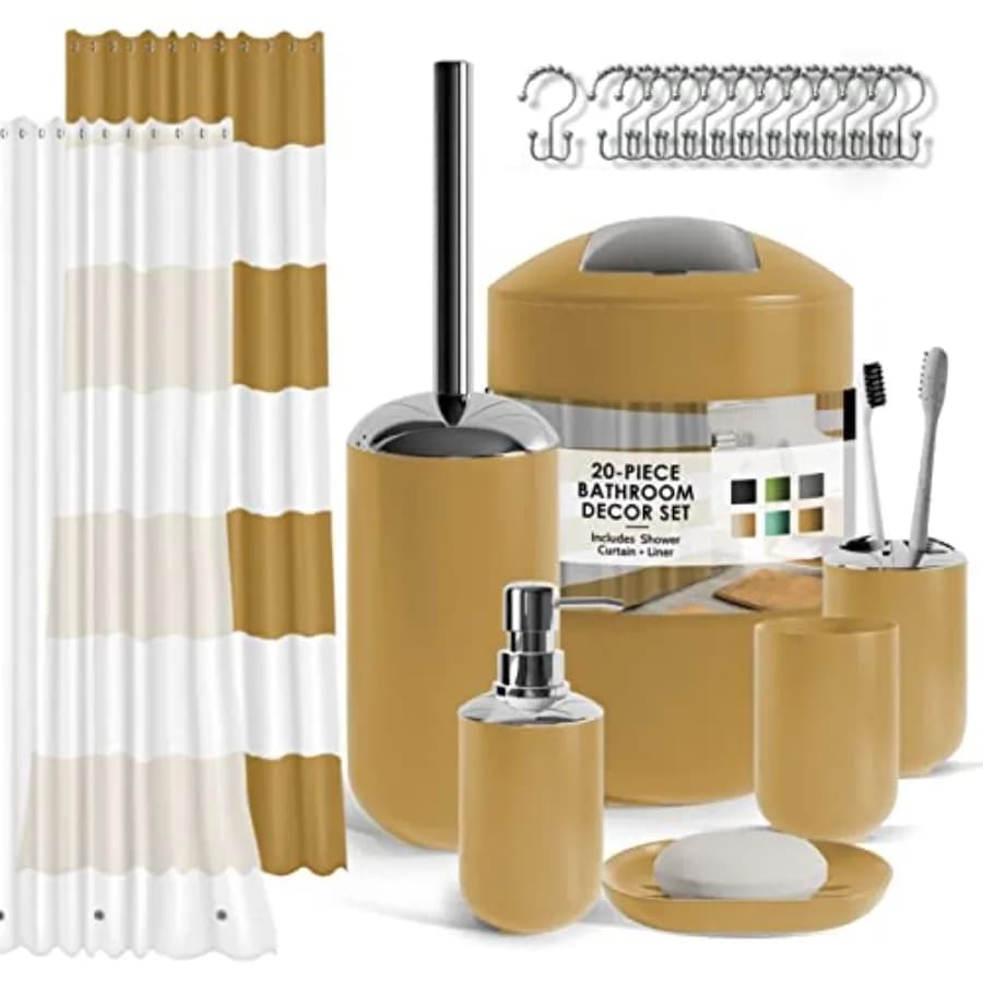Set da Bagno - Set di Accessori per il Bagno 20 Pezzi, Set Tenda Doccia con Rivestimento, Porta Spazzolino, Dispenser Sapone