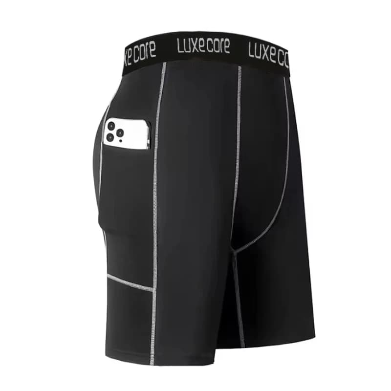 Pantaloncini a compressione da uomo ad alte prestazioni con tasca - Strato base elastico traspirante ad asciugatura rapida per la palestra sportiva