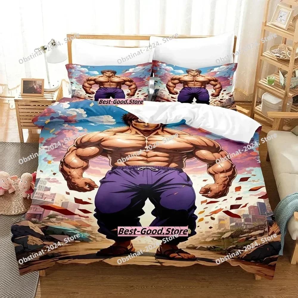 Baki Hanma Stampa 3D Anime Stampato Set letto Copripiumino Federa Set biancheria da letto Lenzuolo Copripiumino Completo Queen King Size