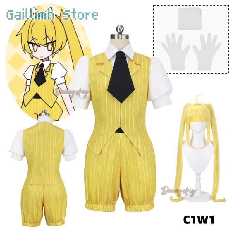 Anime Akita Neru Cosplay Costume, Outfit from Hypnosis, Yellow Waist vest, Shorts, Complete Set with Gloves and Socks for Halloween Festival