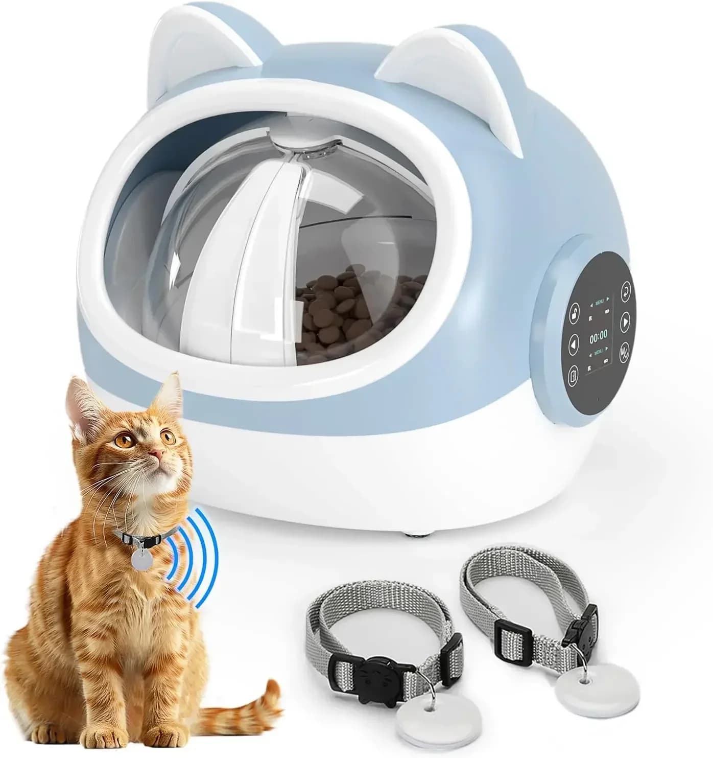 Ciotola Automatica per Alimenti con Alimentazione Programmata, Display LCD, Registratore Vocale, Doppio Collare con Tag, Supporta Cibo Umido e Secco, Multiuso per Animali Domestici
