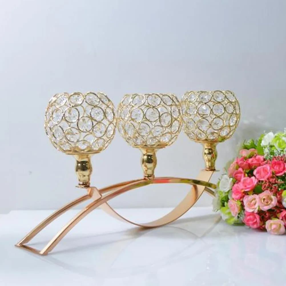 Candelabro a 3 Bracci in Metallo con Supporto per Candele Tealight, Centrotavola Decorativo per Feste