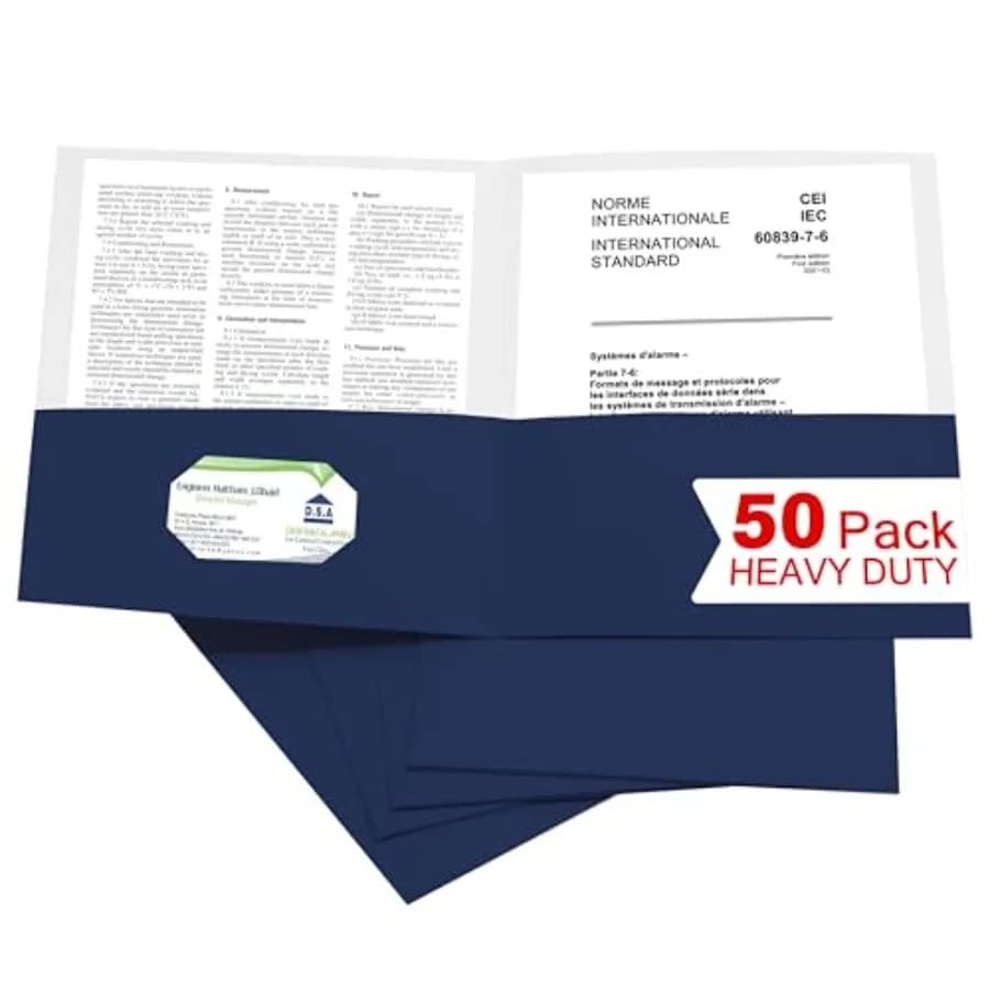 50 Packs Two Pocket File Folders with Business Card Slot, Textured Paper, Letter Size, Holds 100 Plus Sheets for School, Office