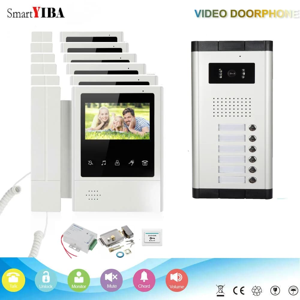 SmartYIBA 6 pulsanti edifici videocitofono campanello con serratura per multi appartamento RFID sblocca videocitofono kit