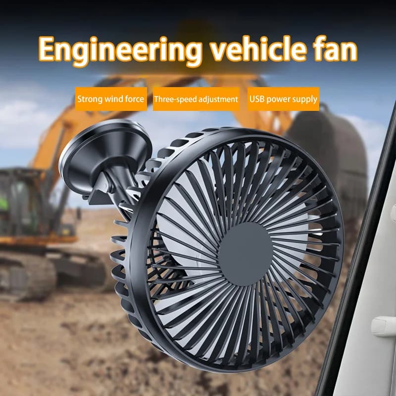 Car Fan 12V-24V Large Wind Three Speed Control Light And Portable Suction Cup Single Head Portable USB Rechargeable 360 Degree