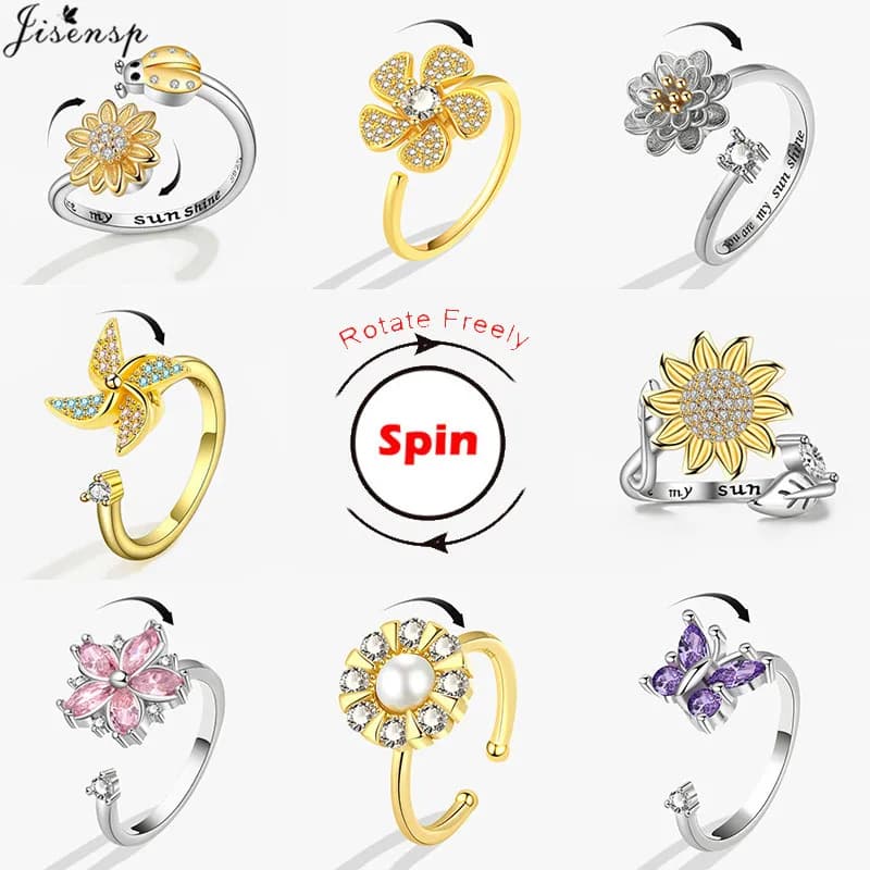 Anello di ansia Fidget Spinner Rings per donna anelli di cristallo multipli farfalla animale anelli ruota gioielli da sposa antistress