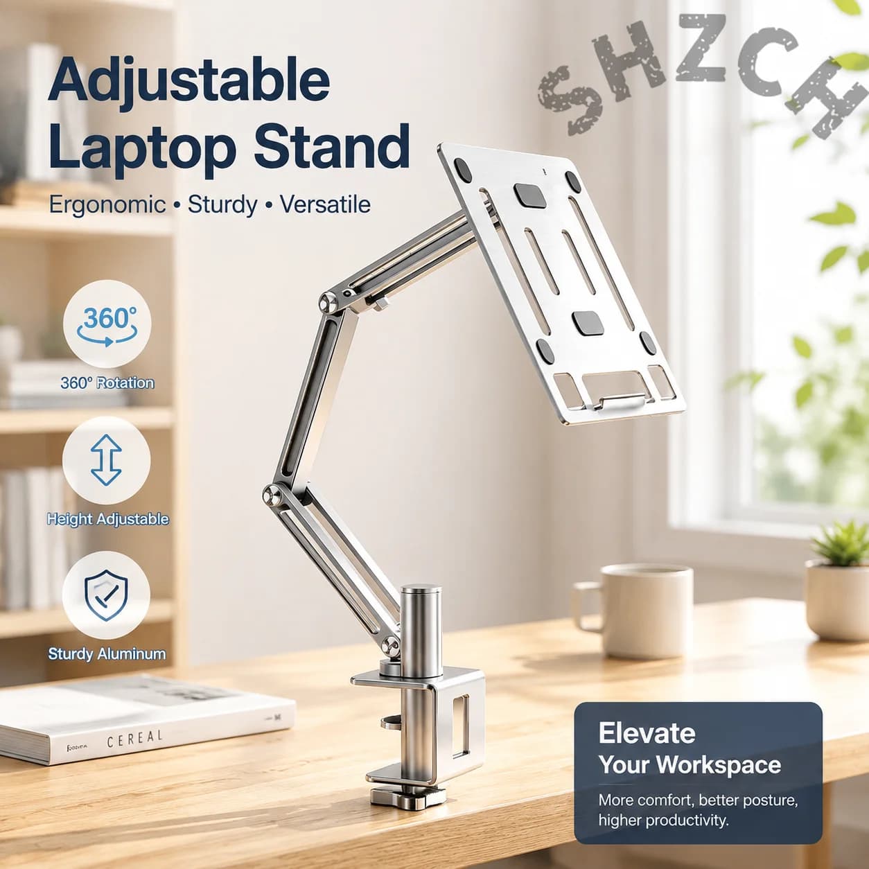 Adjustable Height & Angle Reading Stand with 360° Swivel Arm for Books, Laptops, and Study Use