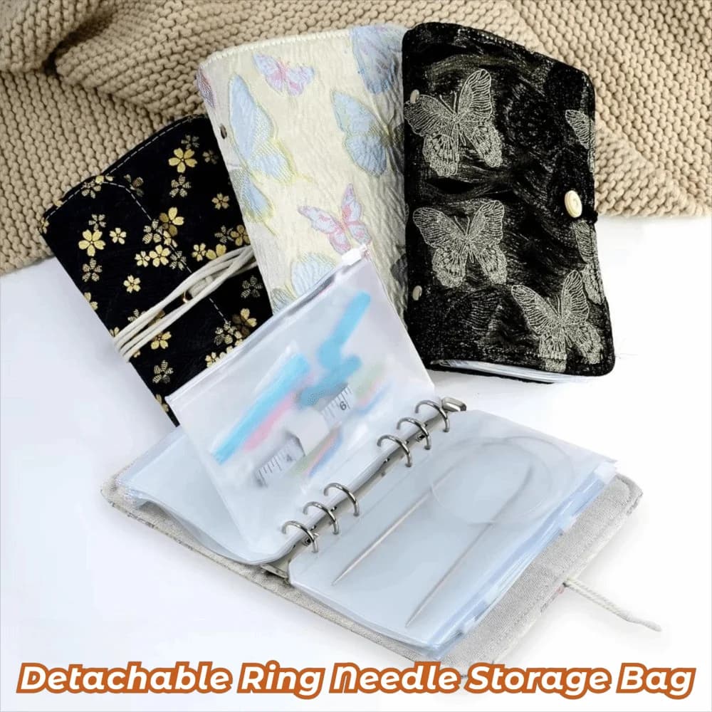 Borsa porta aghi da maglia con cerniera, staccabile, a 6 fori, in PVC, con 12 tasche con cerniera