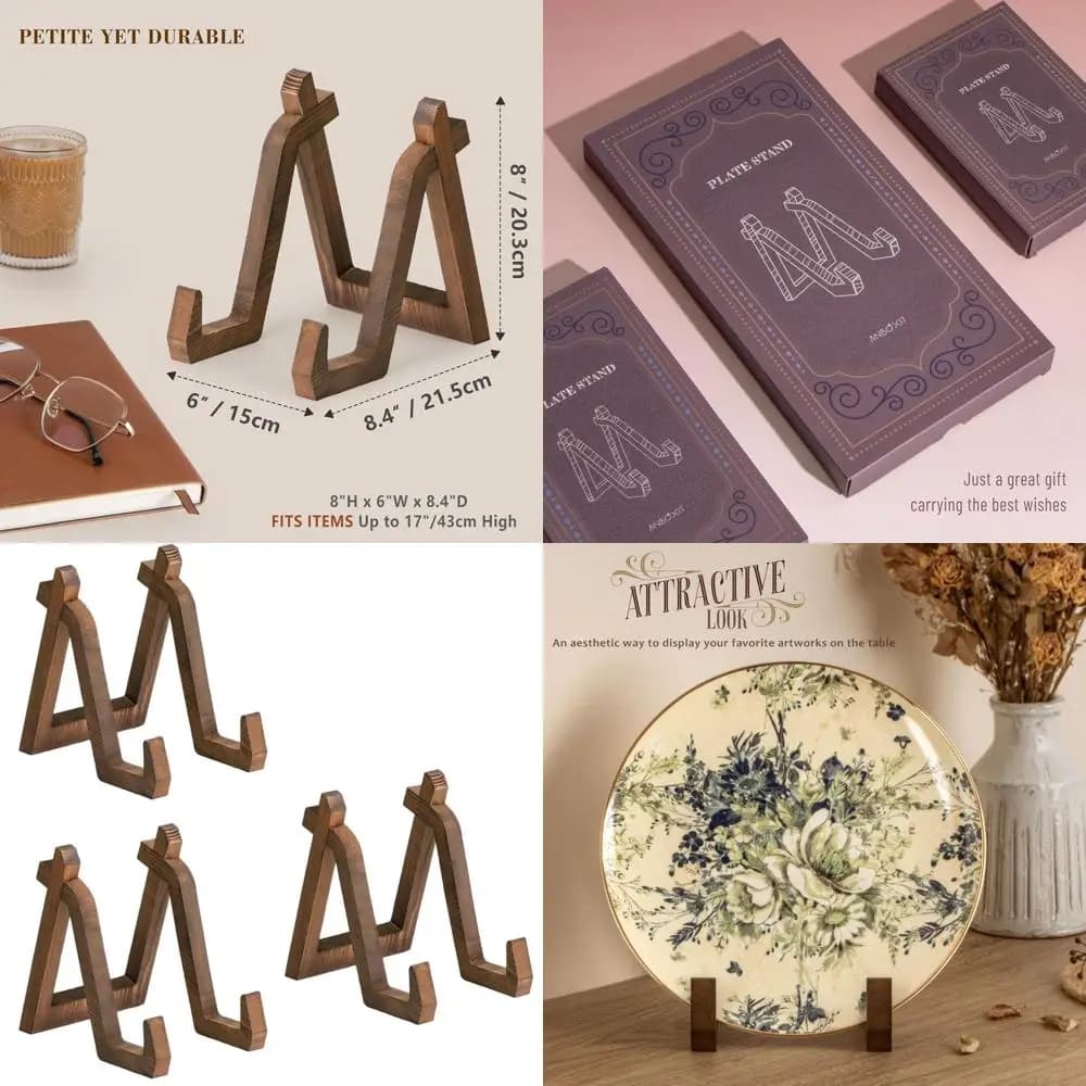 Set of 3 Supports in 8 Inch Wood for Decorative Frames and Photo Plates