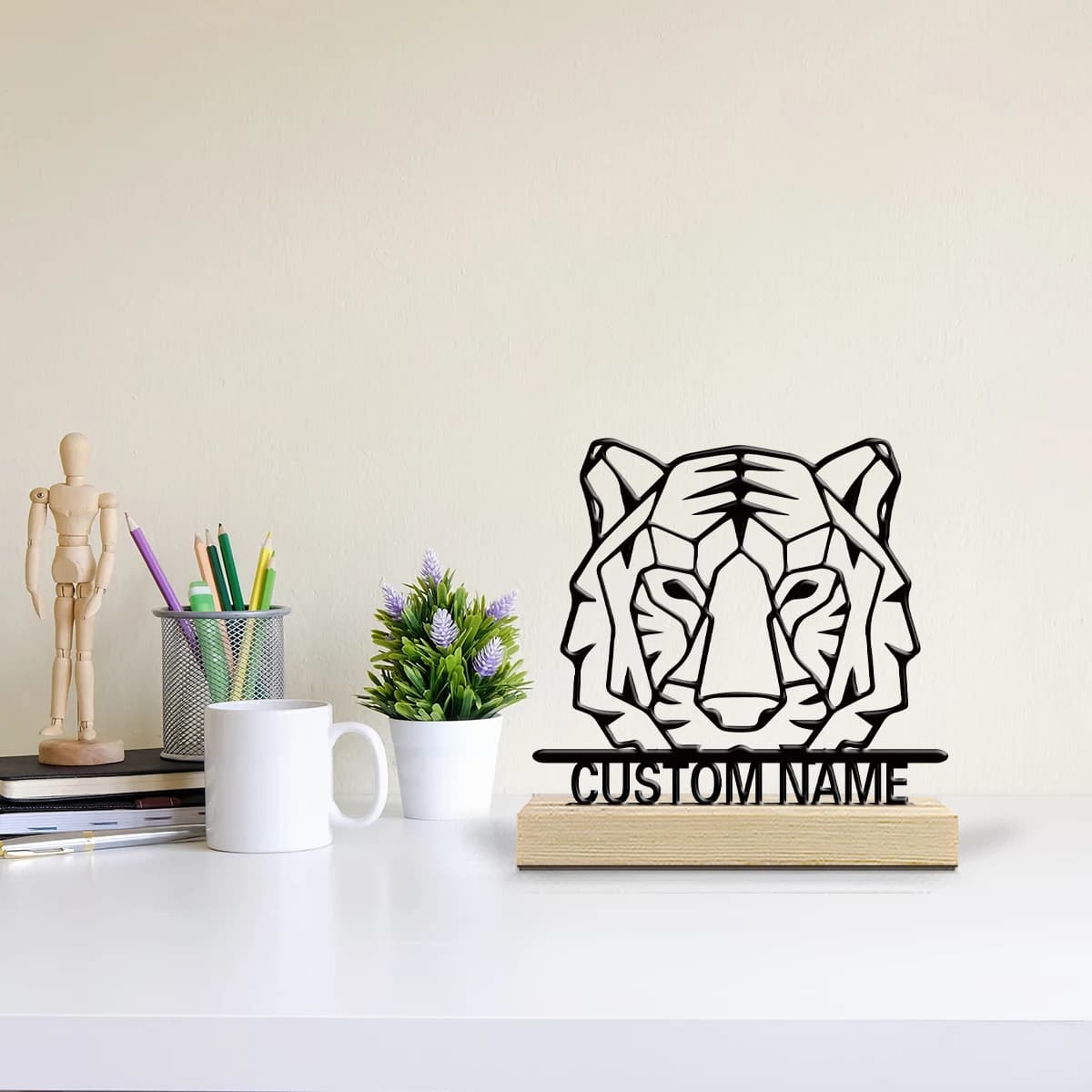 1pc Personalized Iron Desktop Ornament Custom Content With Wooden Base New Home Gift for Friends,Decorative Ornaments