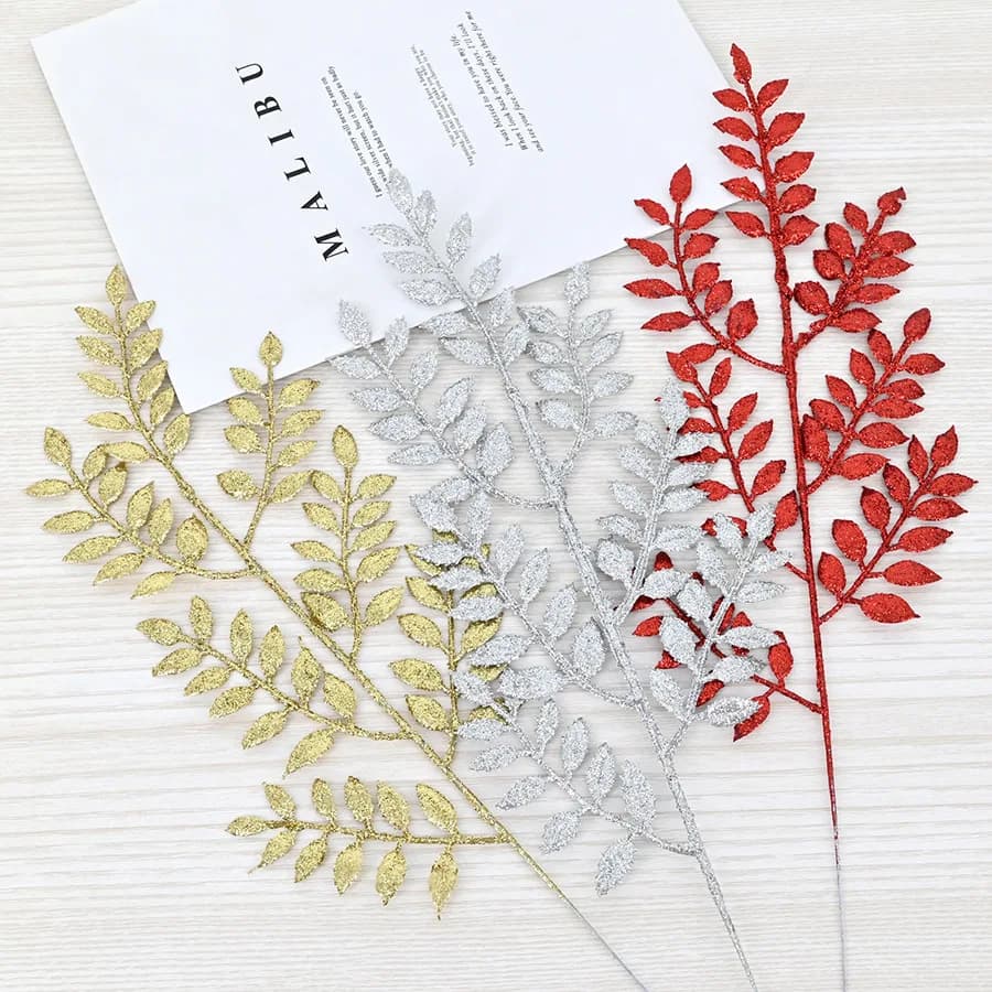 10 pieces 45 cm melon seed leaf christmas gold leaf plastic Christmas tree frame for photo decoration of floral compositions in European style