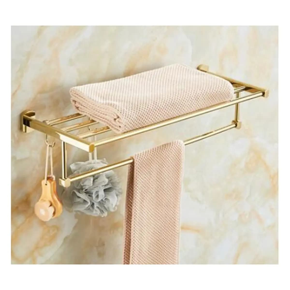 Set di Accessori per Bagno in Oro: Portasciugamani, Portarotolo, Portascopino, Gancio da Parete, 4 Pezzi, Personalizzabile